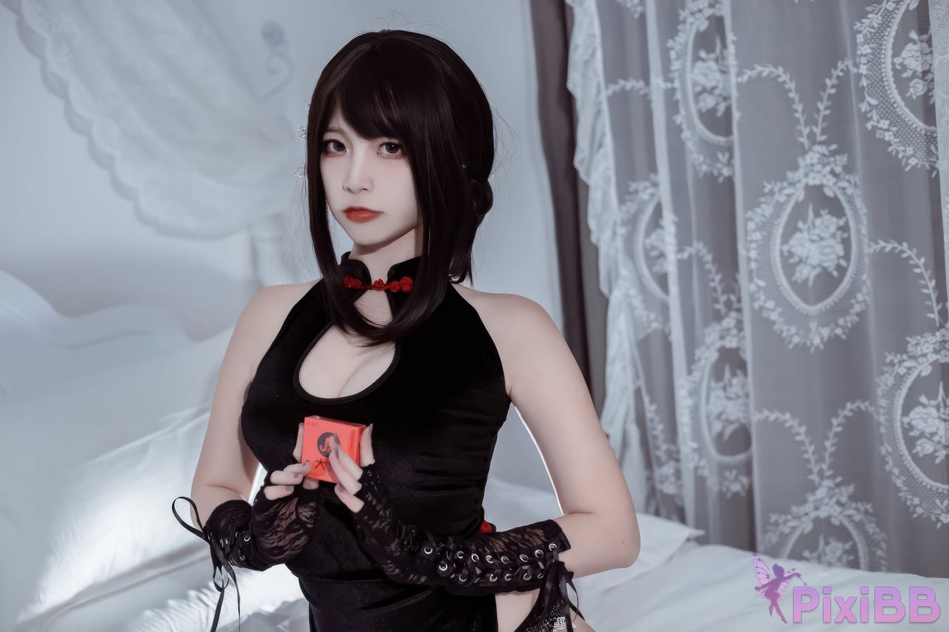 Cosplayer Second Assistant Nisa private house Elephant black cheongsam PixiBB.COM 009