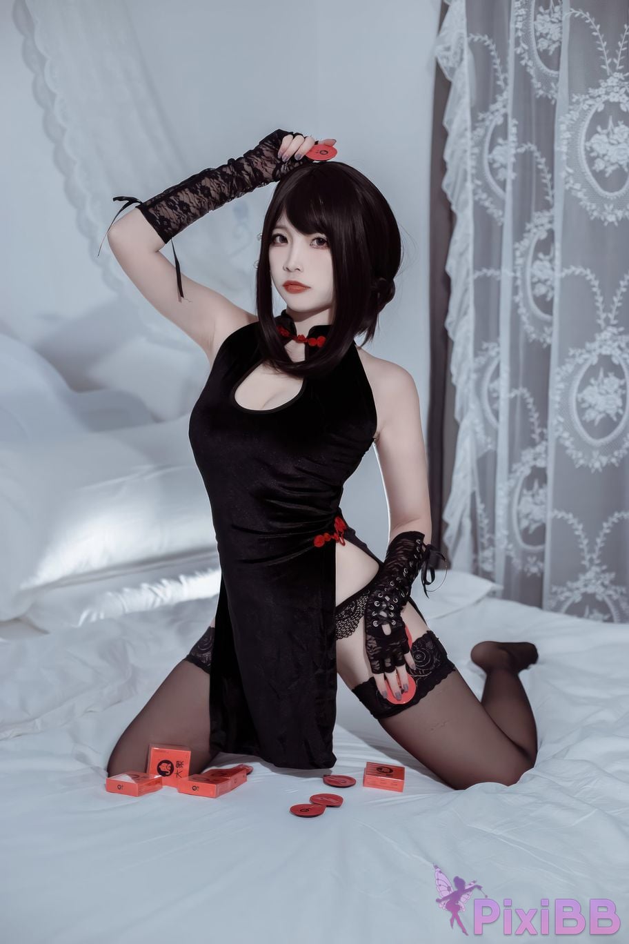 Cosplayer Second Assistant Nisa private house Elephant black cheongsam PixiBB.COM 018