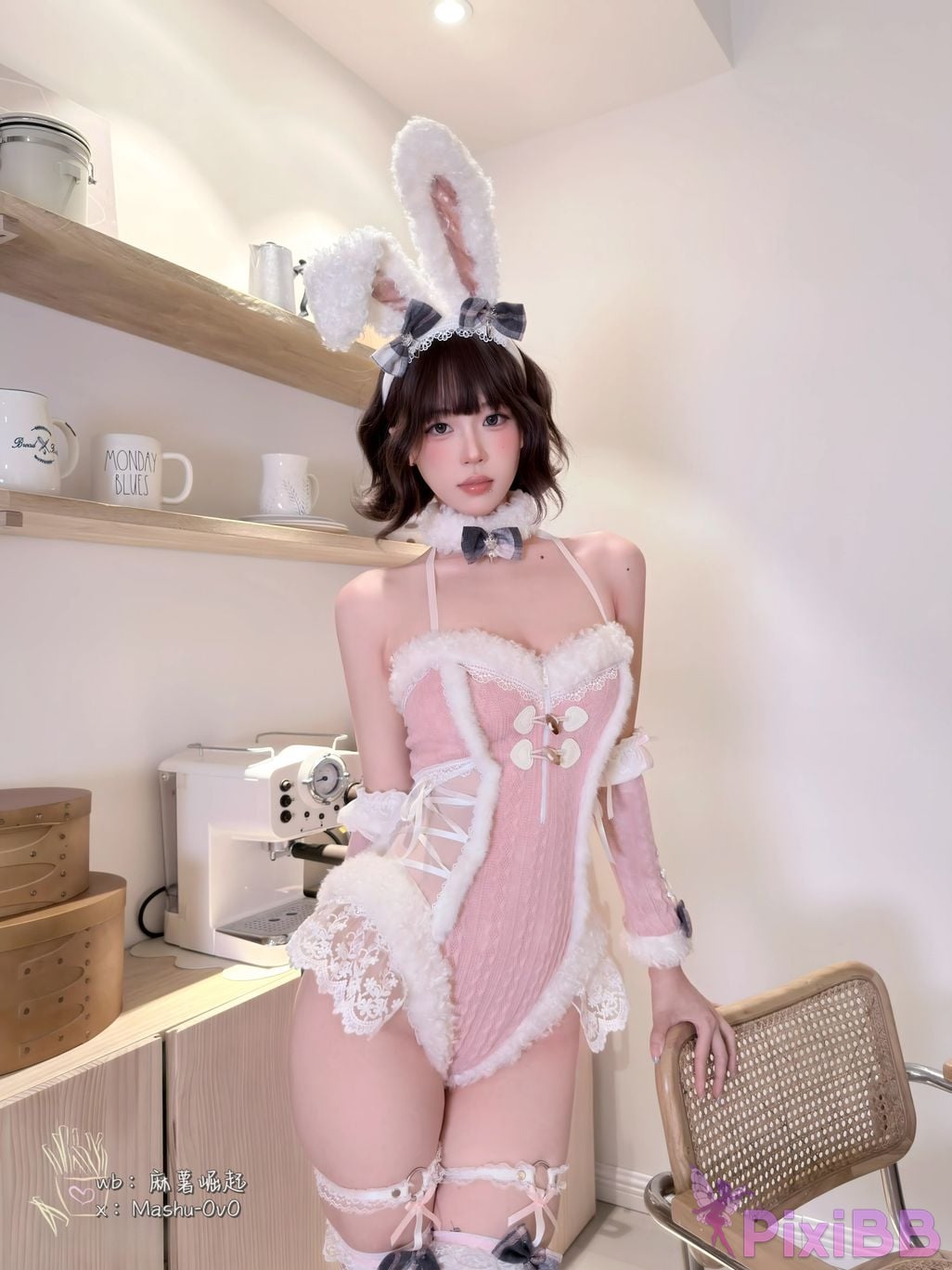 Cosplayer Mochi is delicious Domestic rabbit in snow season PixiBB.COM 016