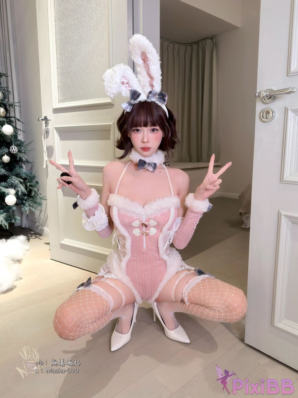 Cosplayer Mochi is delicious Domestic rabbit in snow season PixiBB.COM 020