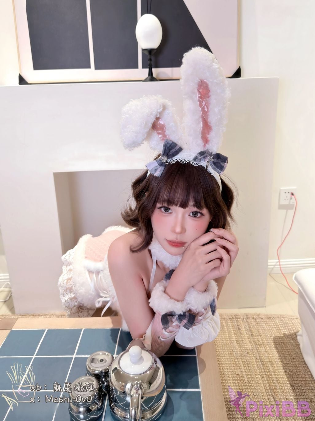 Cosplayer Mochi is delicious Domestic rabbit in snow season PixiBB.COM 021