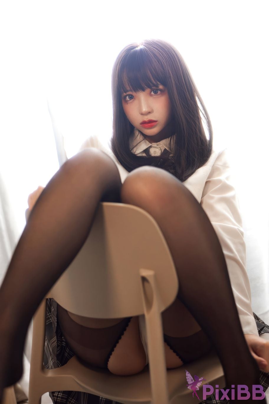 Cosplayer crazy cat ss black silk plaid skirt PixiBB.COM 002
