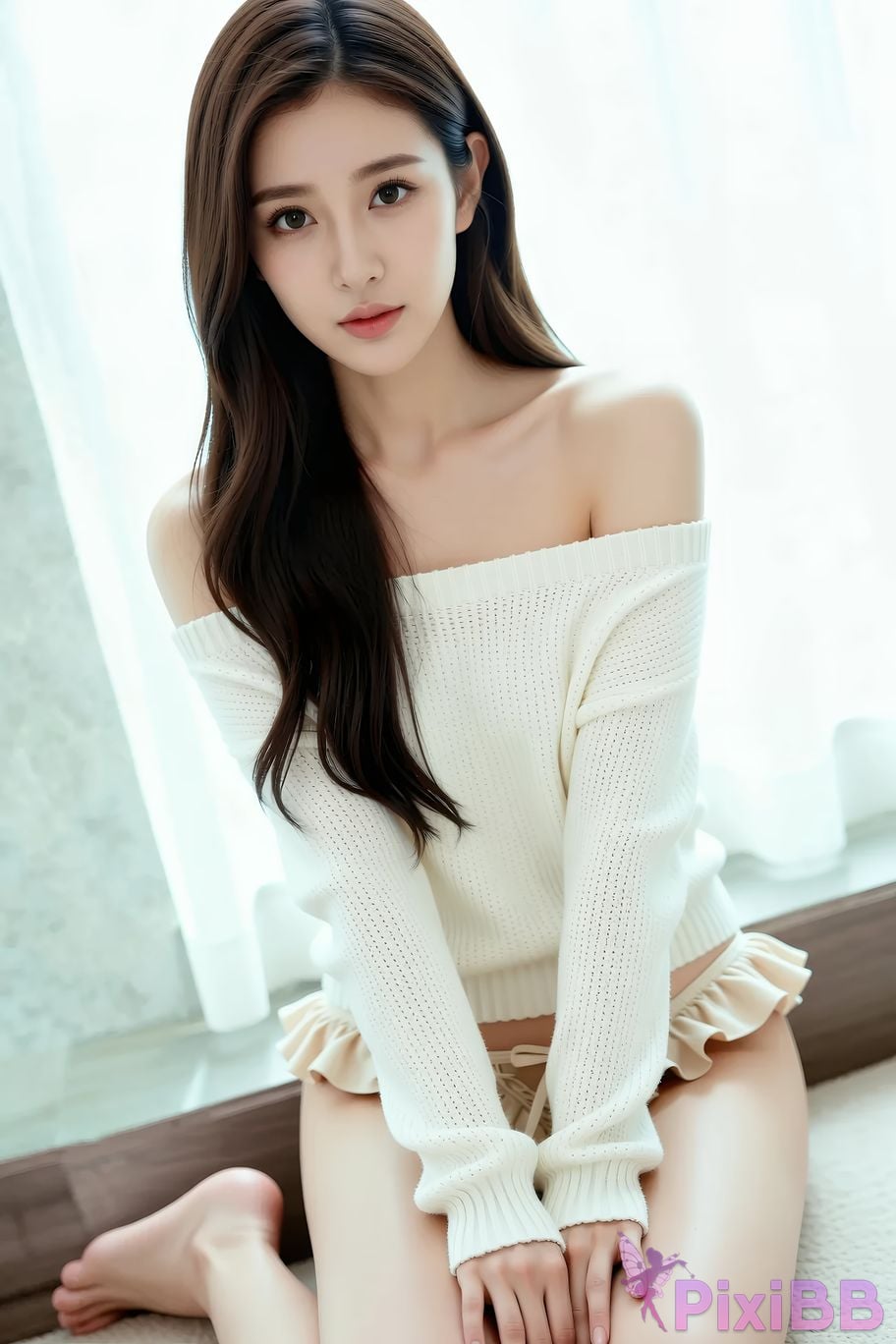 AIGirl Cotton fragrance One shoulder knitted sweater PixiBB.COM 001