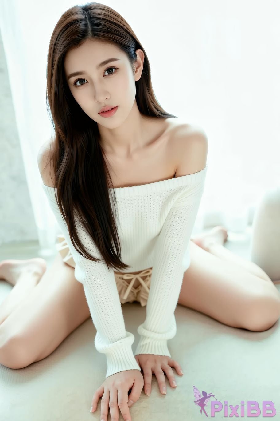 AIGirl Cotton fragrance One shoulder knitted sweater PixiBB.COM 004