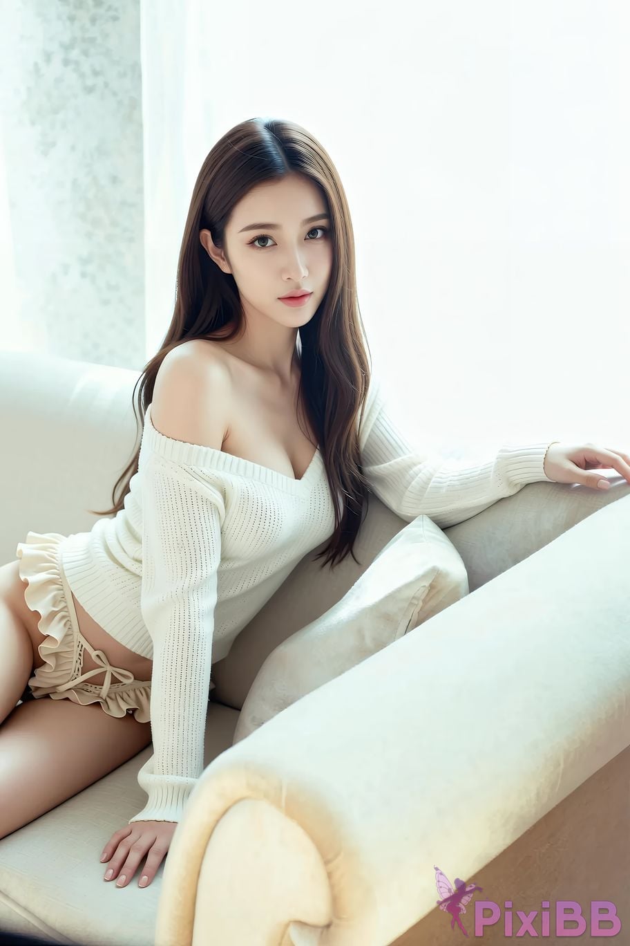 AIGirl Cotton fragrance One shoulder knitted sweater PixiBB.COM 014