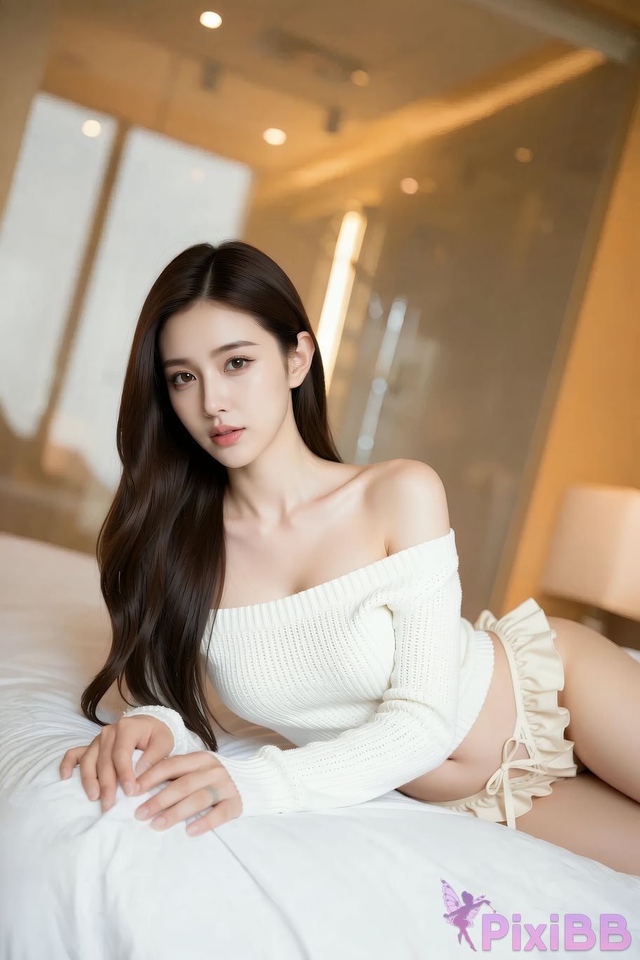 AIGirl Cotton fragrance One shoulder knitted sweater PixiBB.COM 061