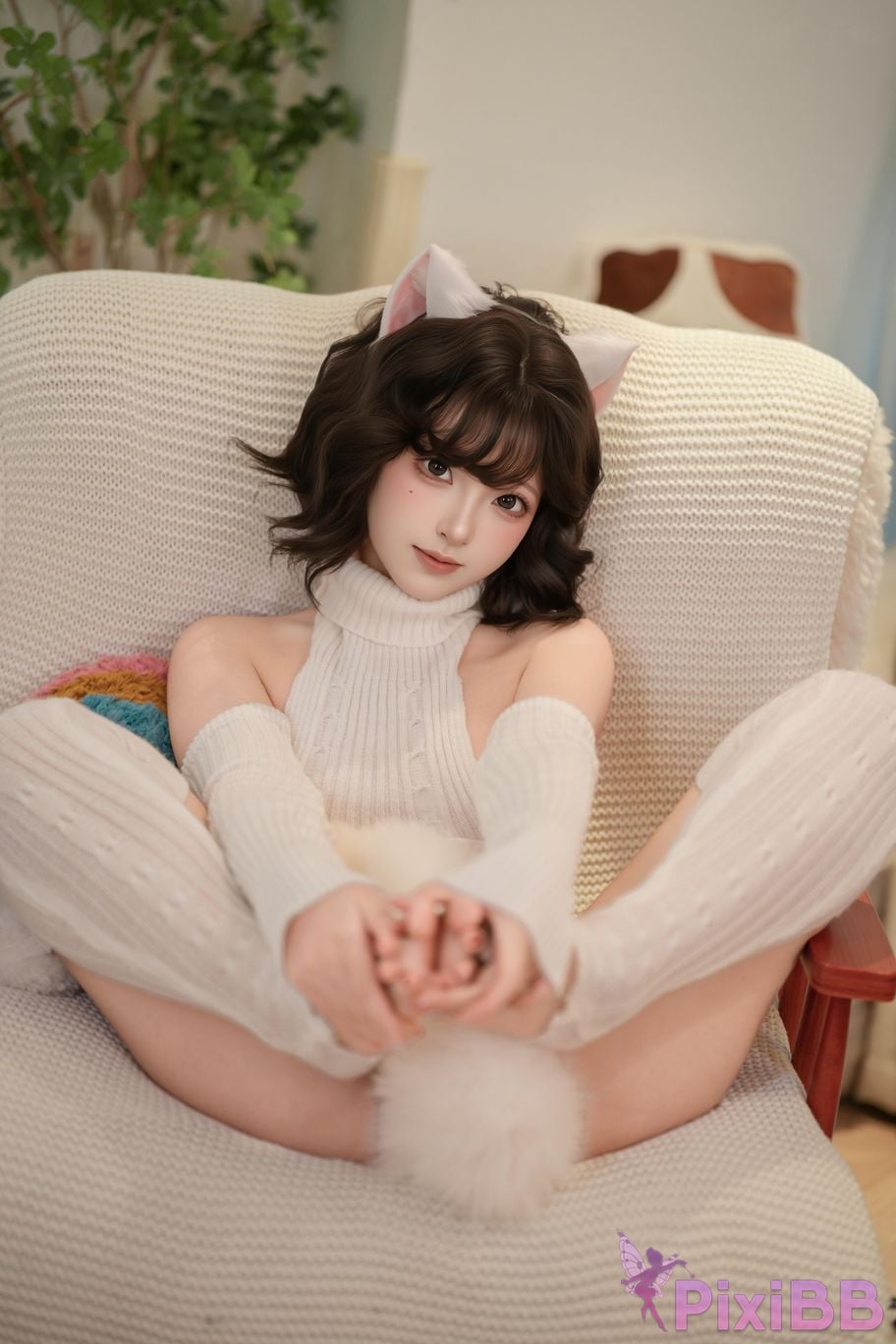 Cosplayer Bangni Bonnie There is a little white cat at home PixiBB.COM 025
