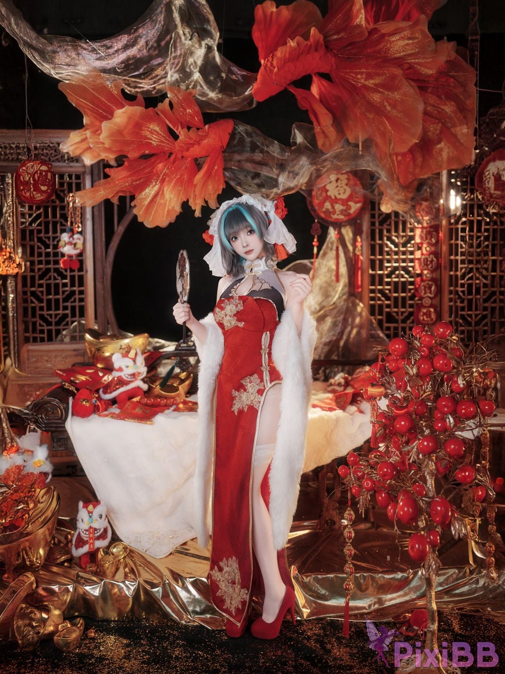 Cosplayer Bangni Bonnie azur lane Cheshire New Year Cheongsam PixiBB.COM 001
