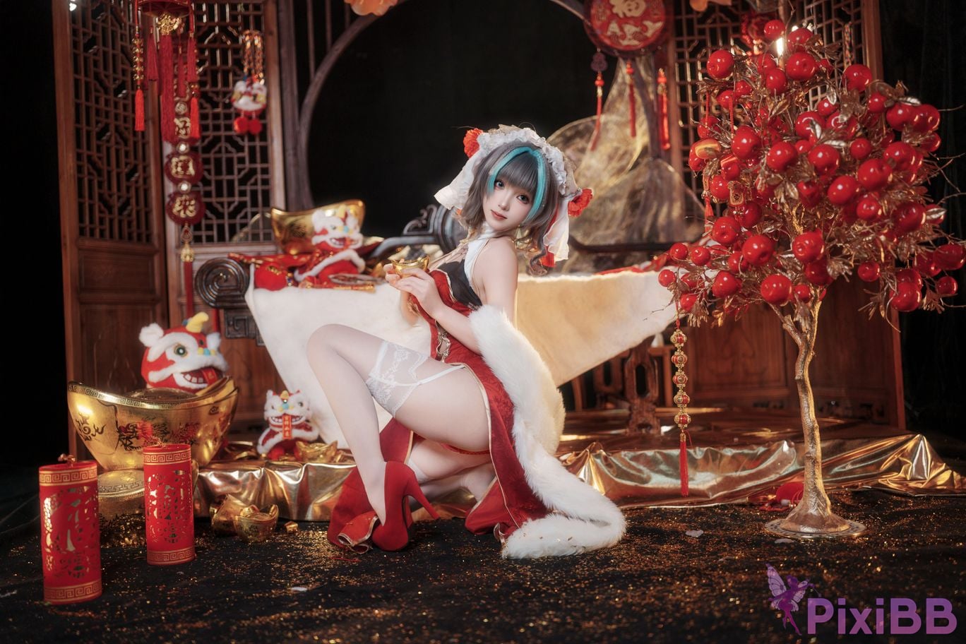 Cosplayer Bangni Bonnie azur lane Cheshire New Year Cheongsam PixiBB.COM 003