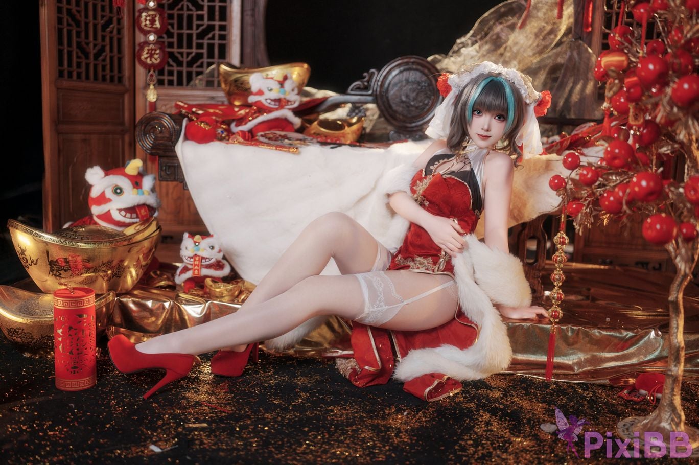 Cosplayer Bangni Bonnie azur lane Cheshire New Year Cheongsam PixiBB.COM 005