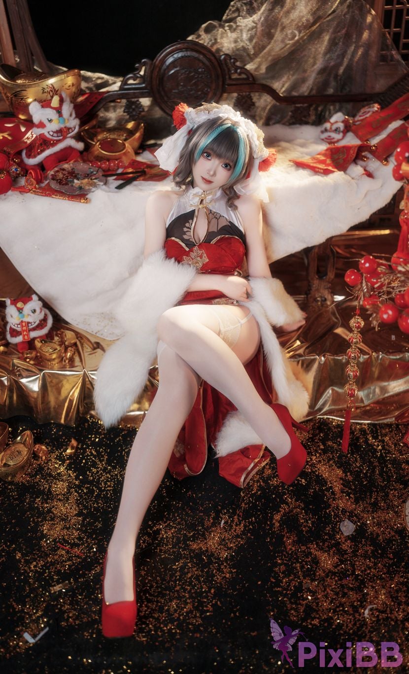Cosplayer Bangni Bonnie azur lane Cheshire New Year Cheongsam PixiBB.COM 006