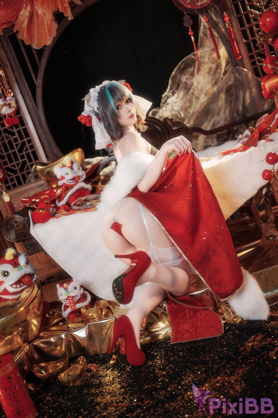 Cosplayer Bangni Bonnie azur lane Cheshire New Year Cheongsam PixiBB.COM 008