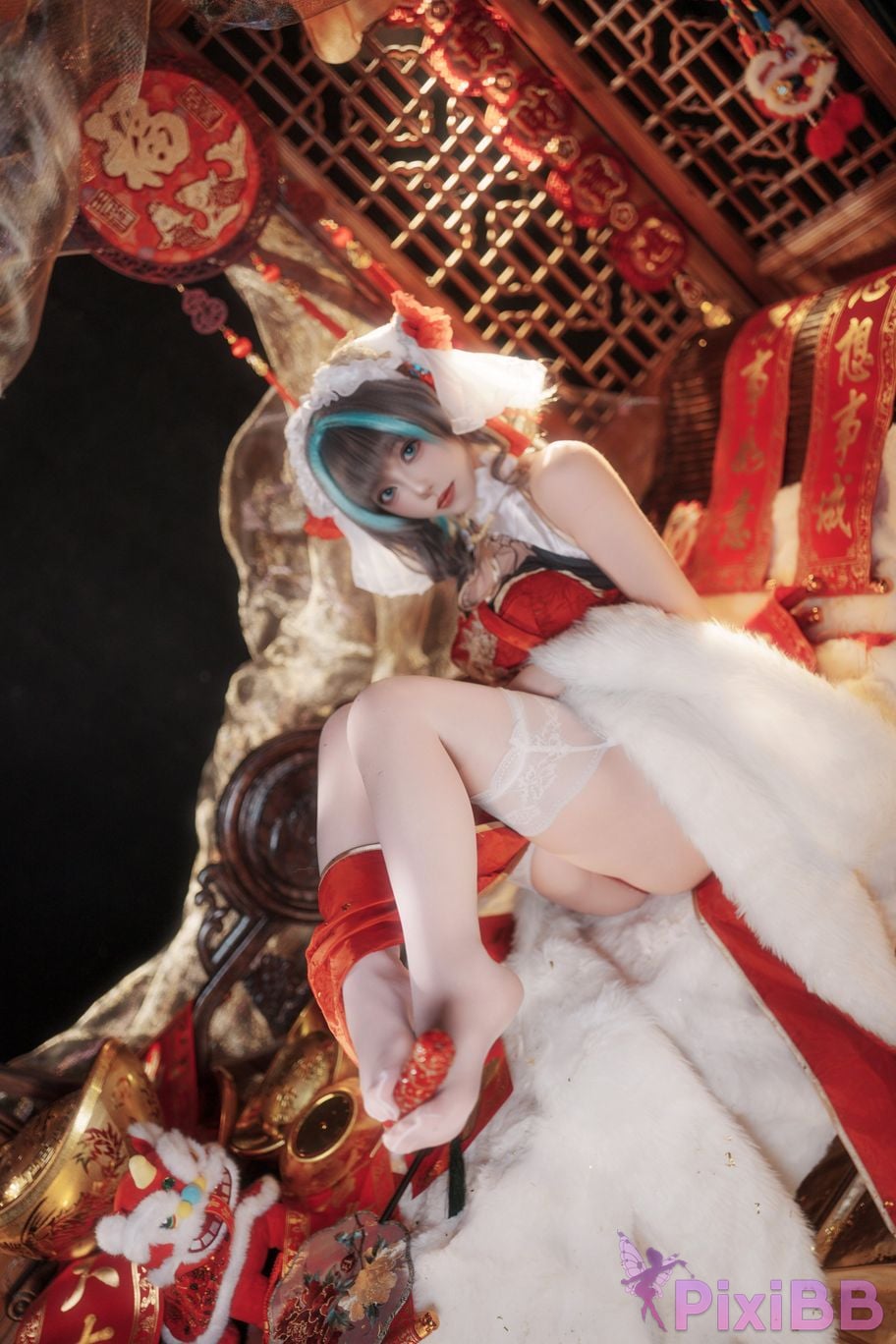 Cosplayer Bangni Bonnie azur lane Cheshire New Year Cheongsam PixiBB.COM 016