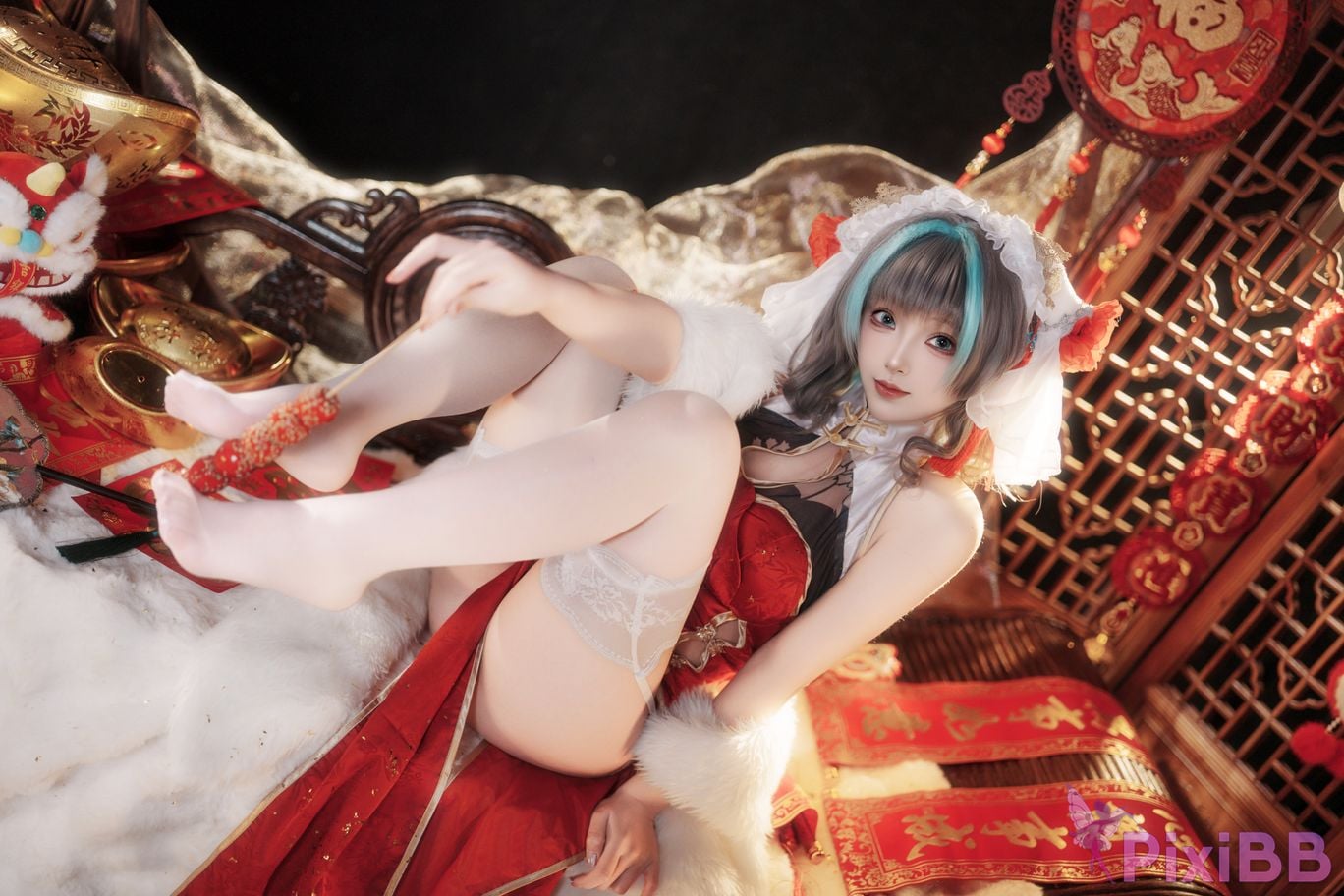 Cosplayer Bangni Bonnie azur lane Cheshire New Year Cheongsam PixiBB.COM 017