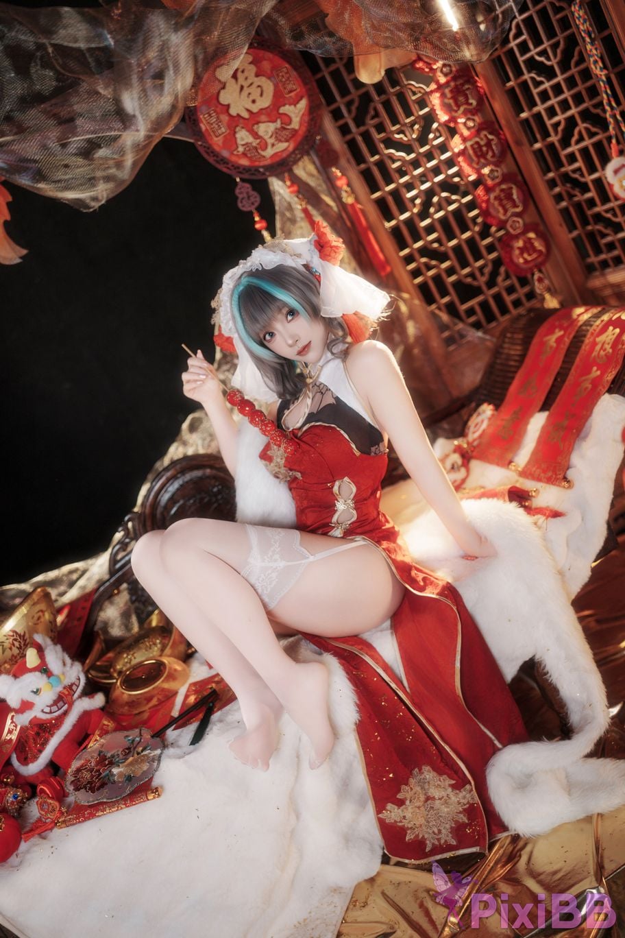 Cosplayer Bangni Bonnie azur lane Cheshire New Year Cheongsam PixiBB.COM 018