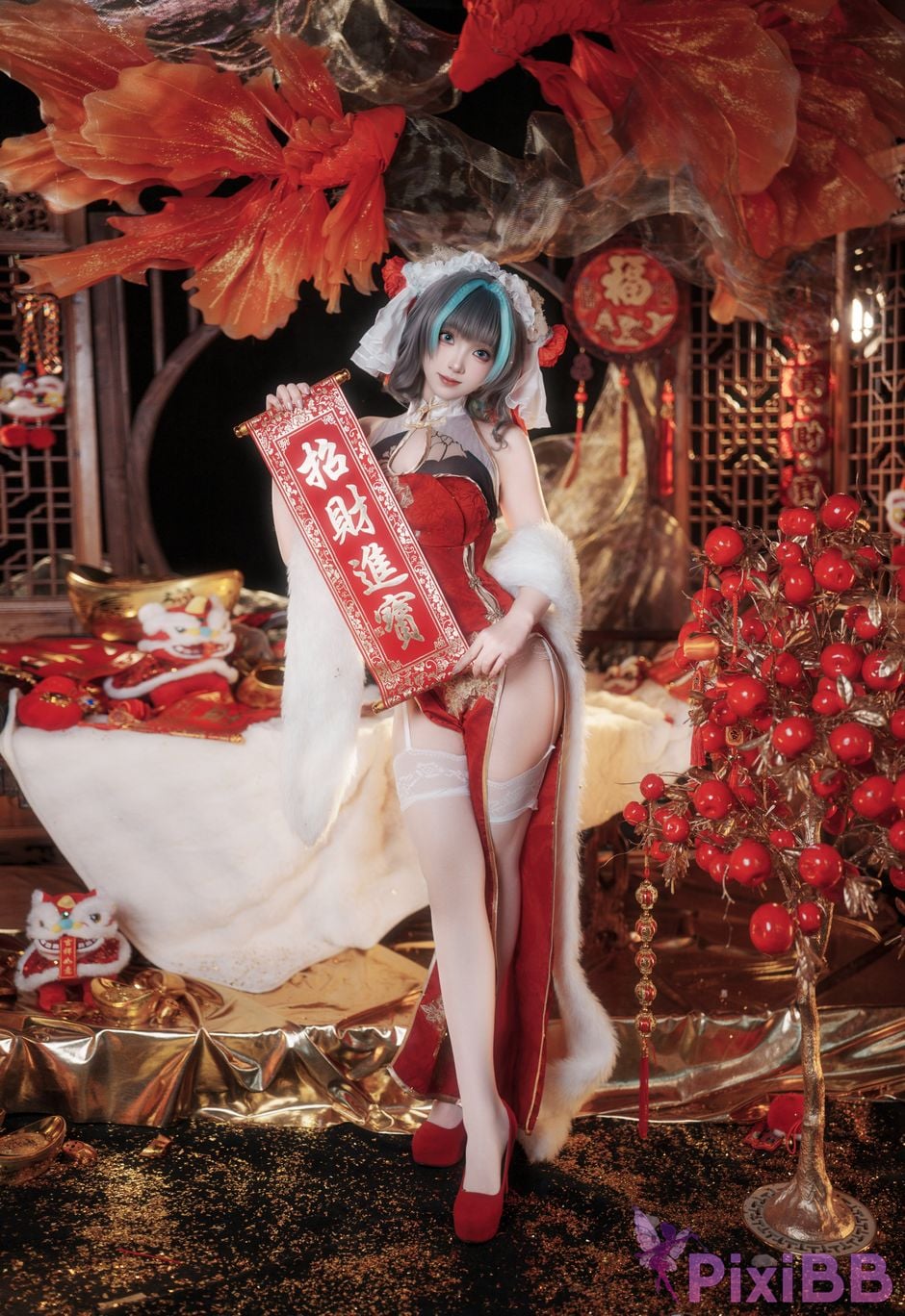 Cosplayer Bangni Bonnie azur lane Cheshire New Year Cheongsam PixiBB.COM 020