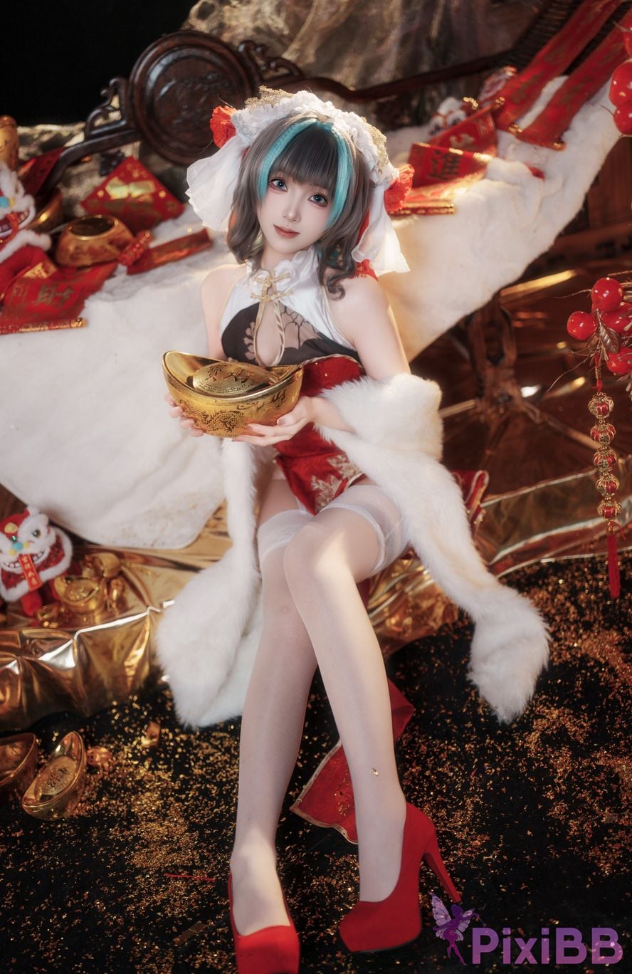 Cosplayer Bangni Bonnie azur lane Cheshire New Year Cheongsam PixiBB.COM 021