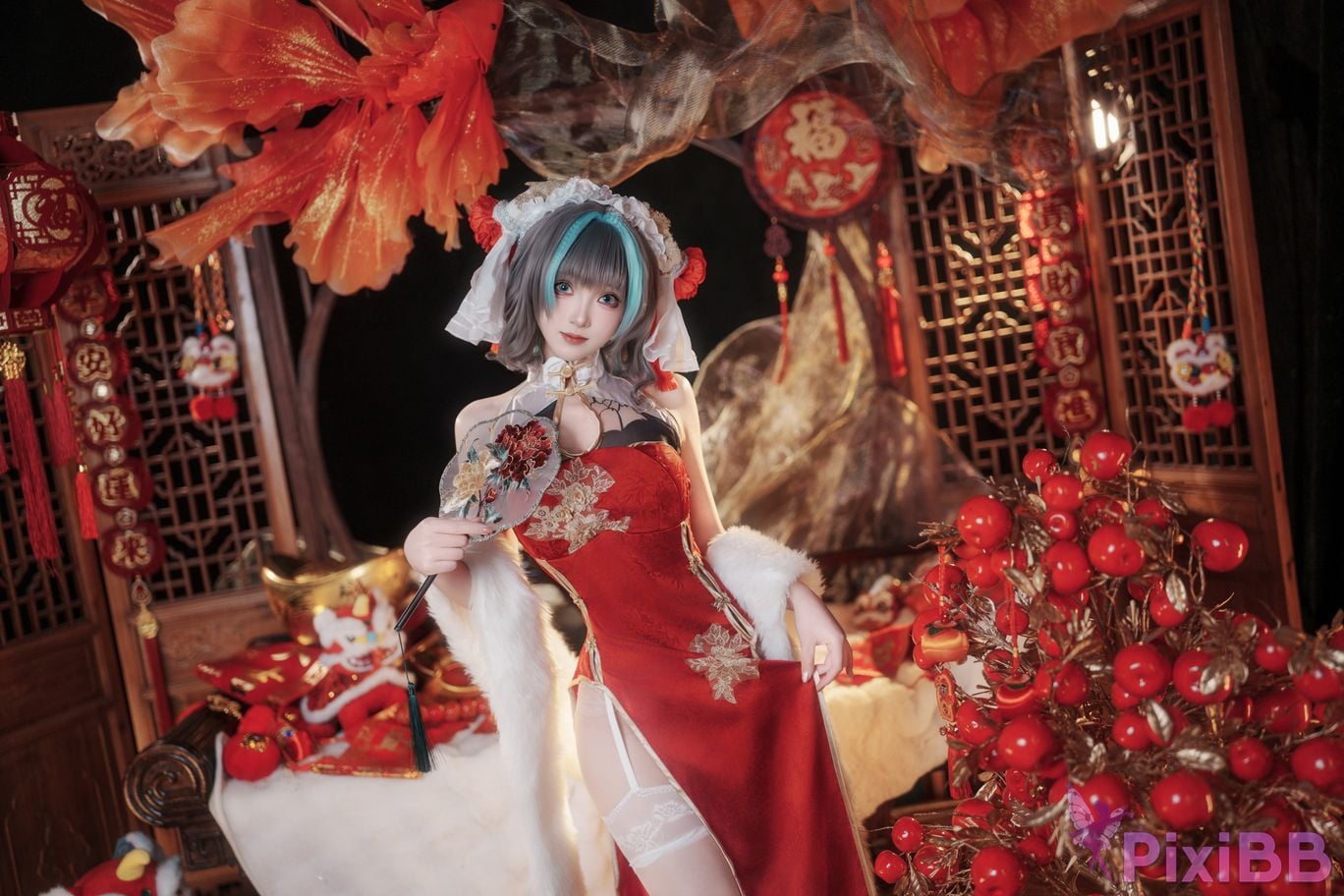 Cosplayer Bangni Bonnie azur lane Cheshire New Year Cheongsam PixiBB.COM 023
