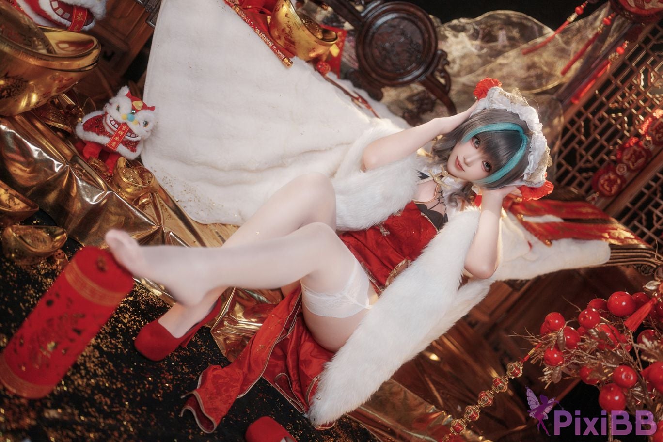 Cosplayer Bangni Bonnie azur lane Cheshire New Year Cheongsam PixiBB.COM 024