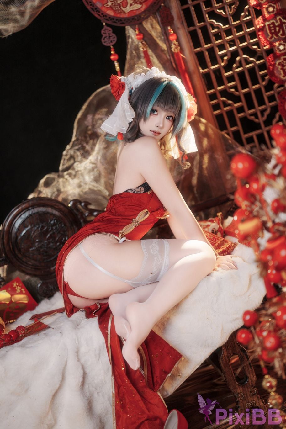 Cosplayer Bangni Bonnie azur lane Cheshire New Year Cheongsam PixiBB.COM 033