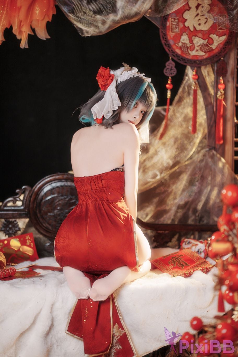 Cosplayer Bangni Bonnie azur lane Cheshire New Year Cheongsam PixiBB.COM 035