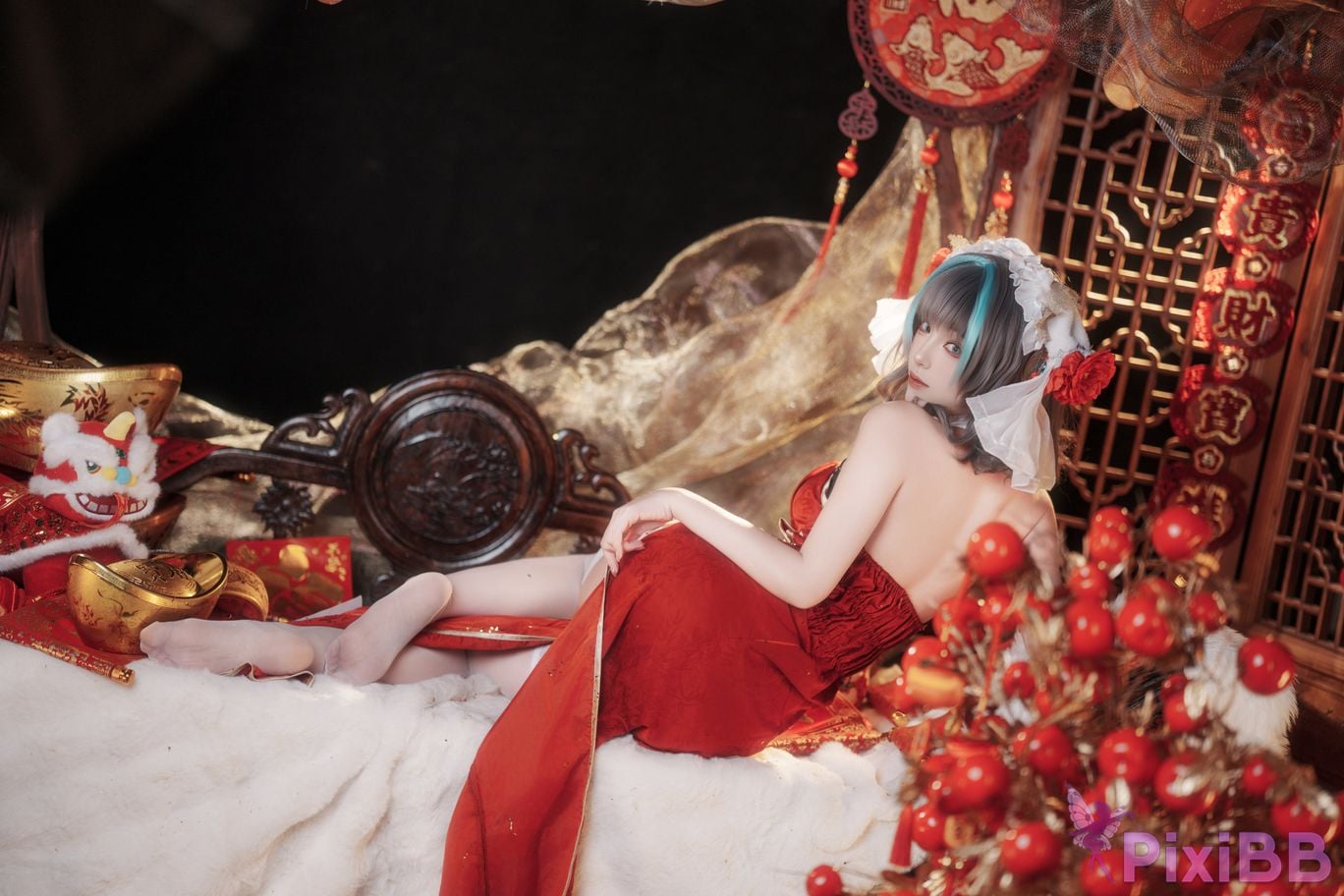 Cosplayer Bangni Bonnie azur lane Cheshire New Year Cheongsam PixiBB.COM 037