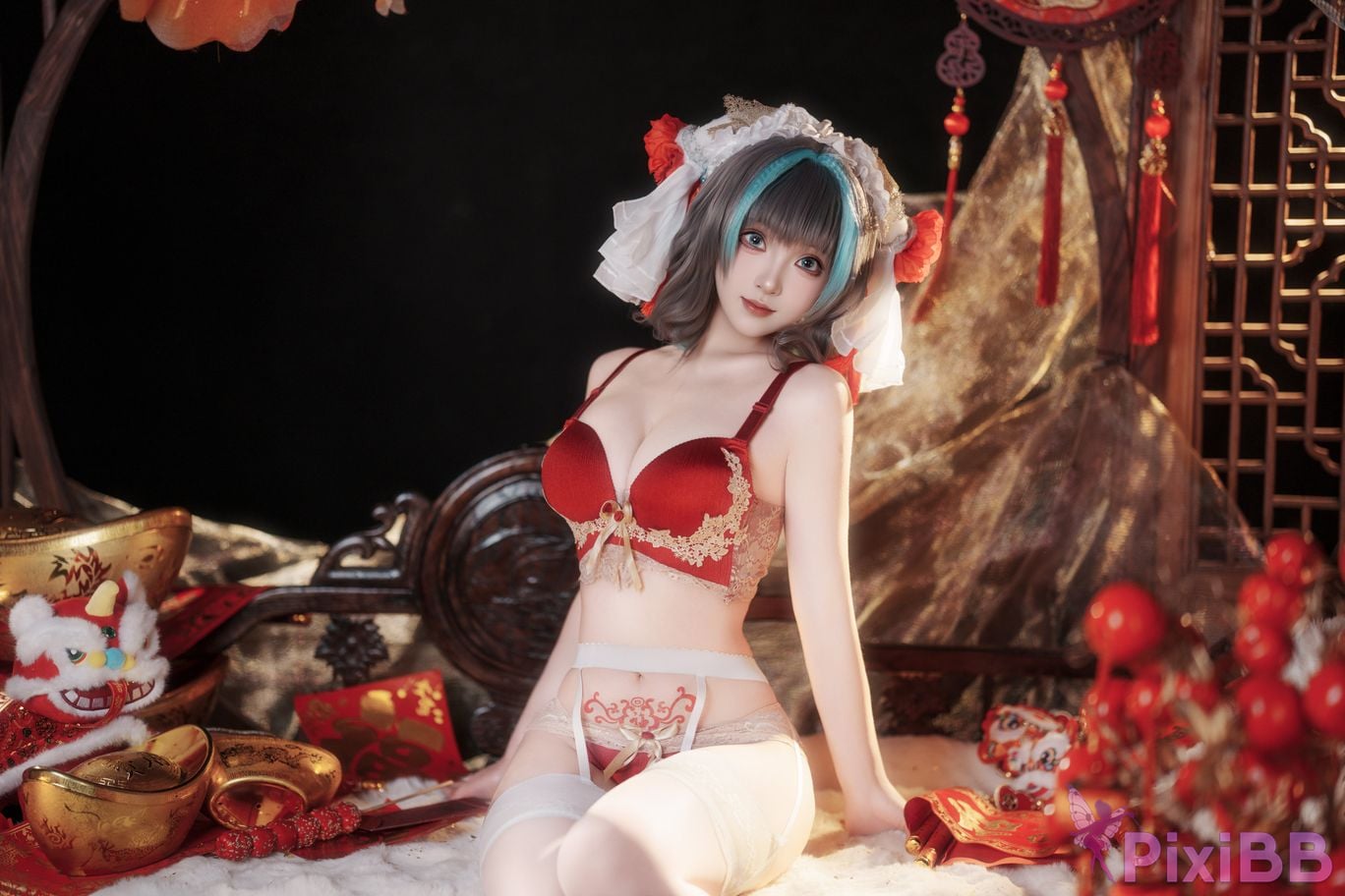 Cosplayer Bangni Bonnie azur lane Cheshire New Year Cheongsam PixiBB.COM 038