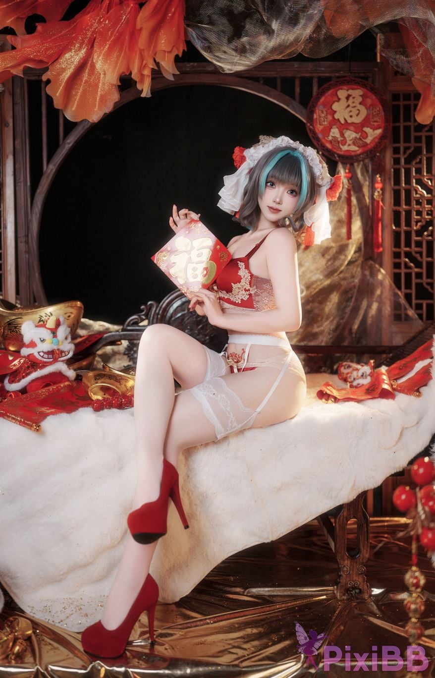 Cosplayer Bangni Bonnie azur lane Cheshire New Year Cheongsam PixiBB.COM 044
