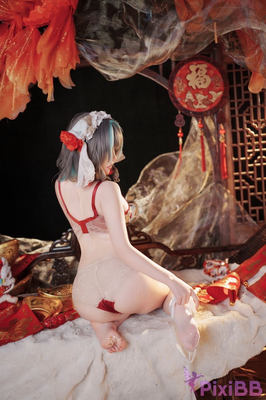 Cosplayer Bangni Bonnie azur lane Cheshire New Year Cheongsam PixiBB.COM 055