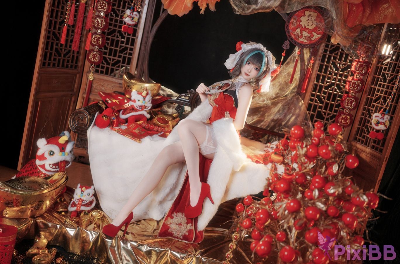 Cosplayer Bangni Bonnie azur lane Cheshire New Year Cheongsam PixiBB.COM 056