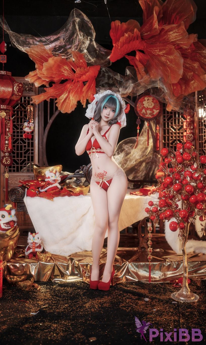 Cosplayer Bangni Bonnie azur lane Cheshire New Year Cheongsam PixiBB.COM 057