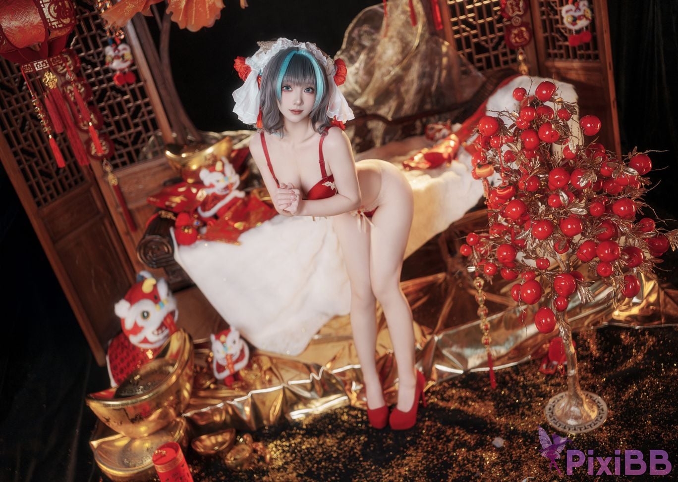 Cosplayer Bangni Bonnie azur lane Cheshire New Year Cheongsam PixiBB.COM 058