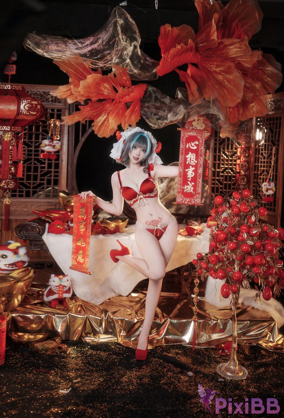 Cosplayer Bangni Bonnie azur lane Cheshire New Year Cheongsam PixiBB.COM 059