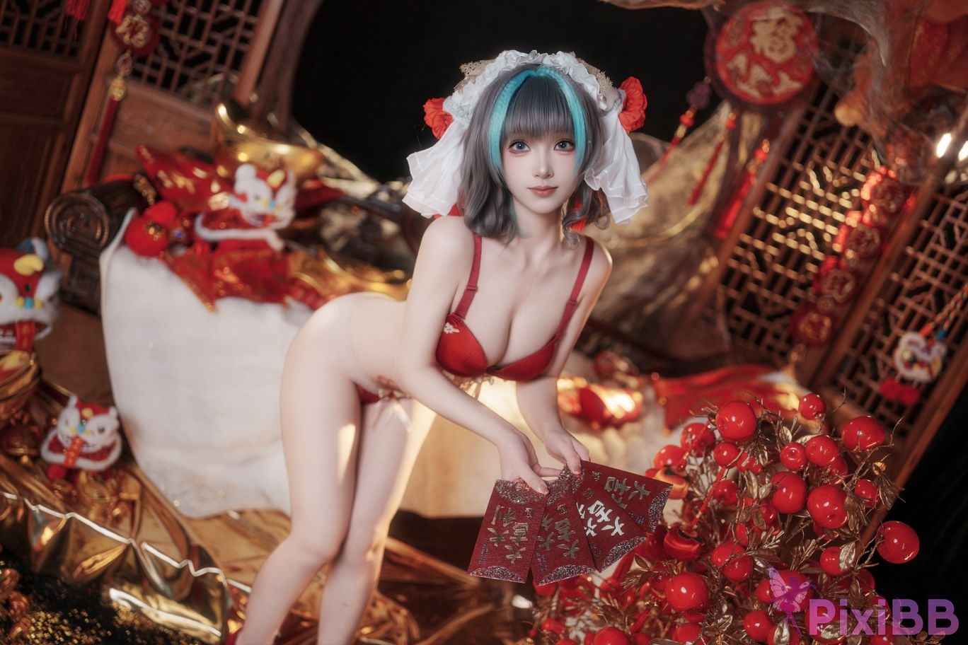 Cosplayer Bangni Bonnie azur lane Cheshire New Year Cheongsam PixiBB.COM 062