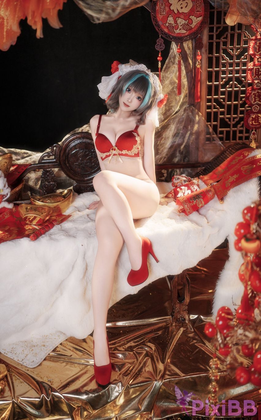 Cosplayer Bangni Bonnie azur lane Cheshire New Year Cheongsam PixiBB.COM 064