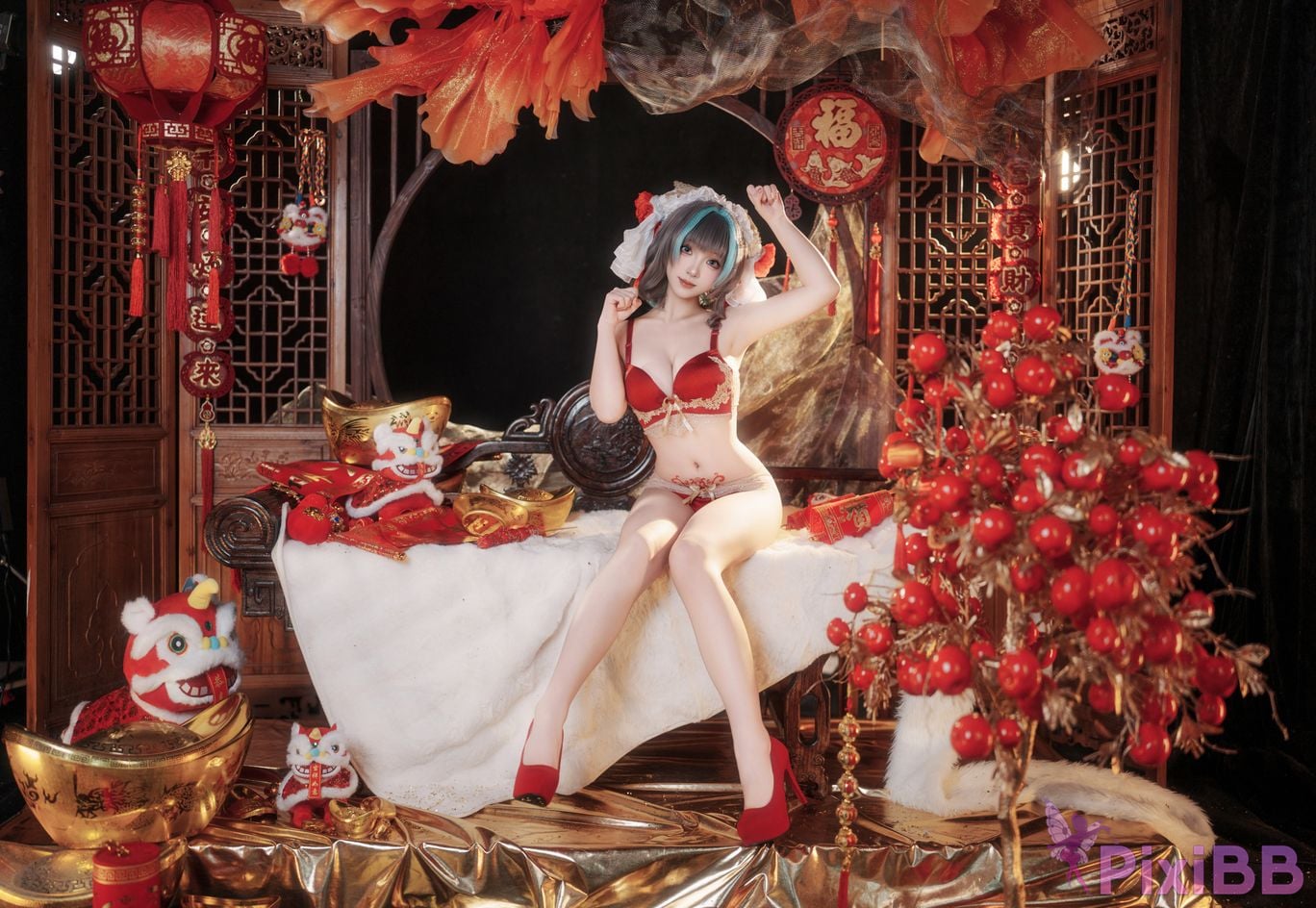 Cosplayer Bangni Bonnie azur lane Cheshire New Year Cheongsam PixiBB.COM 065