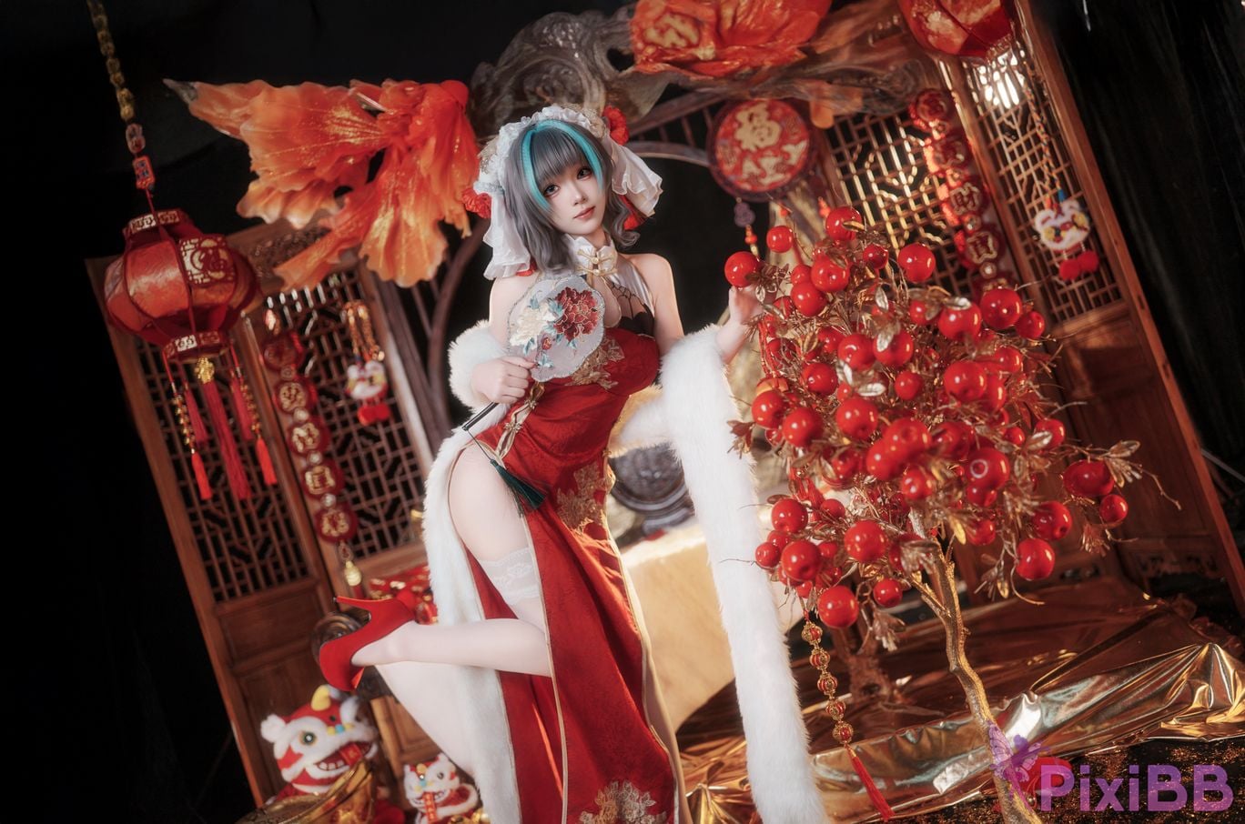 Cosplayer Bangni Bonnie azur lane Cheshire New Year Cheongsam PixiBB.COM 067