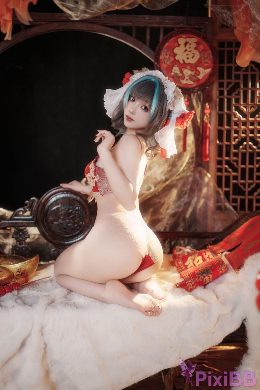 Cosplayer Bangni Bonnie azur lane Cheshire New Year Cheongsam PixiBB.COM 069
