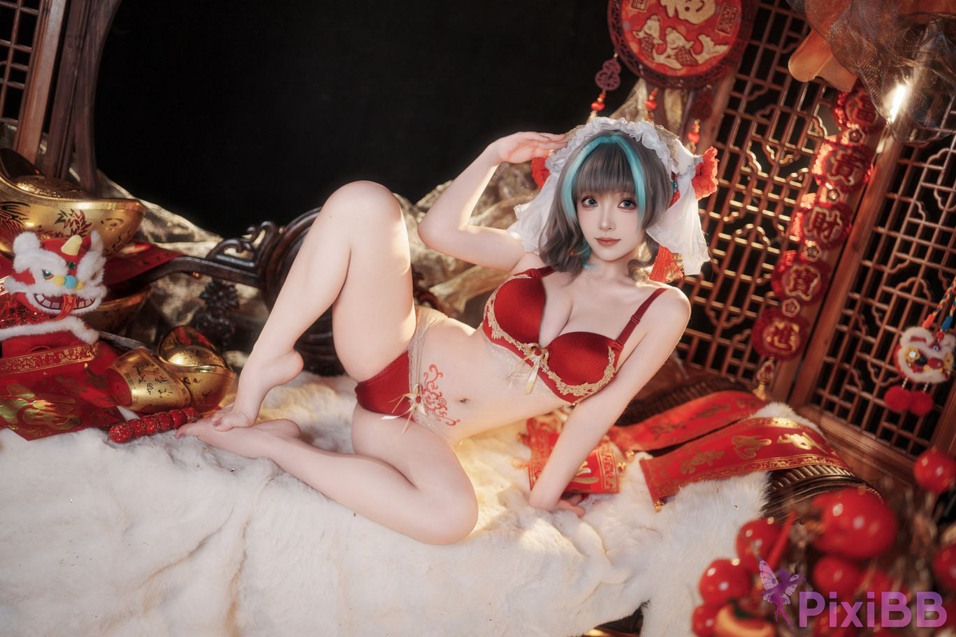 Cosplayer Bangni Bonnie azur lane Cheshire New Year Cheongsam PixiBB.COM 070