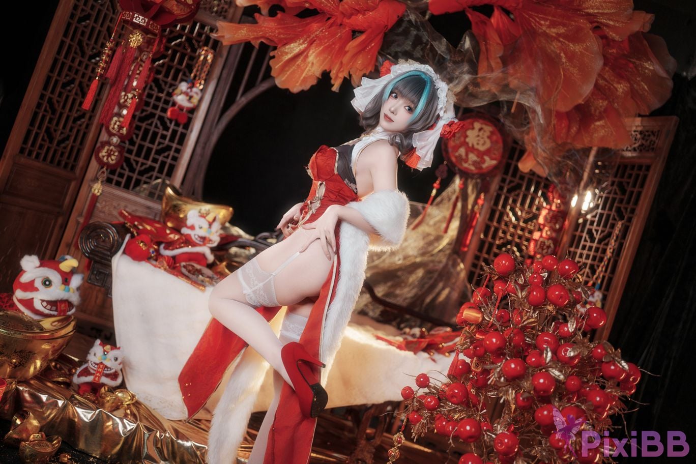 Cosplayer Bangni Bonnie azur lane Cheshire New Year Cheongsam PixiBB.COM 081