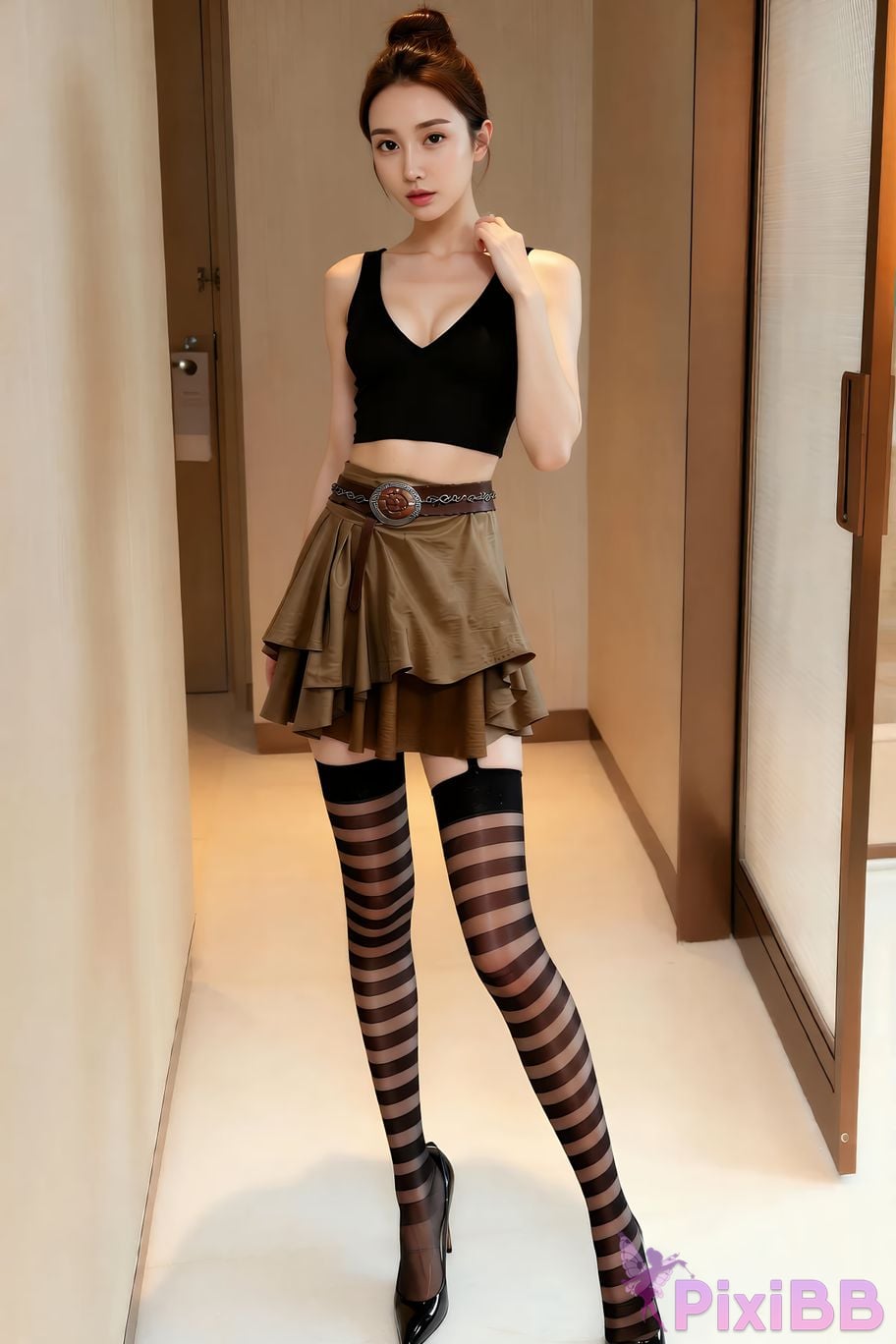 AIGirl Ming Zi striped fishnet stockings PixiBB.COM 004
