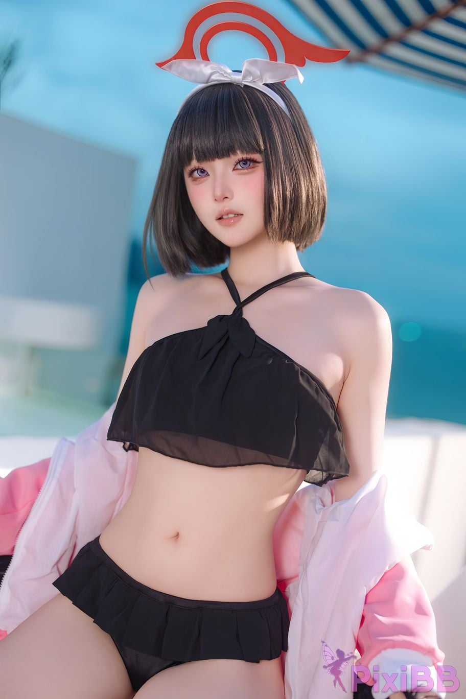 Cosplayer Island fish Blue Archive Jingshan pure white swimsuit PixiBB.COM 001