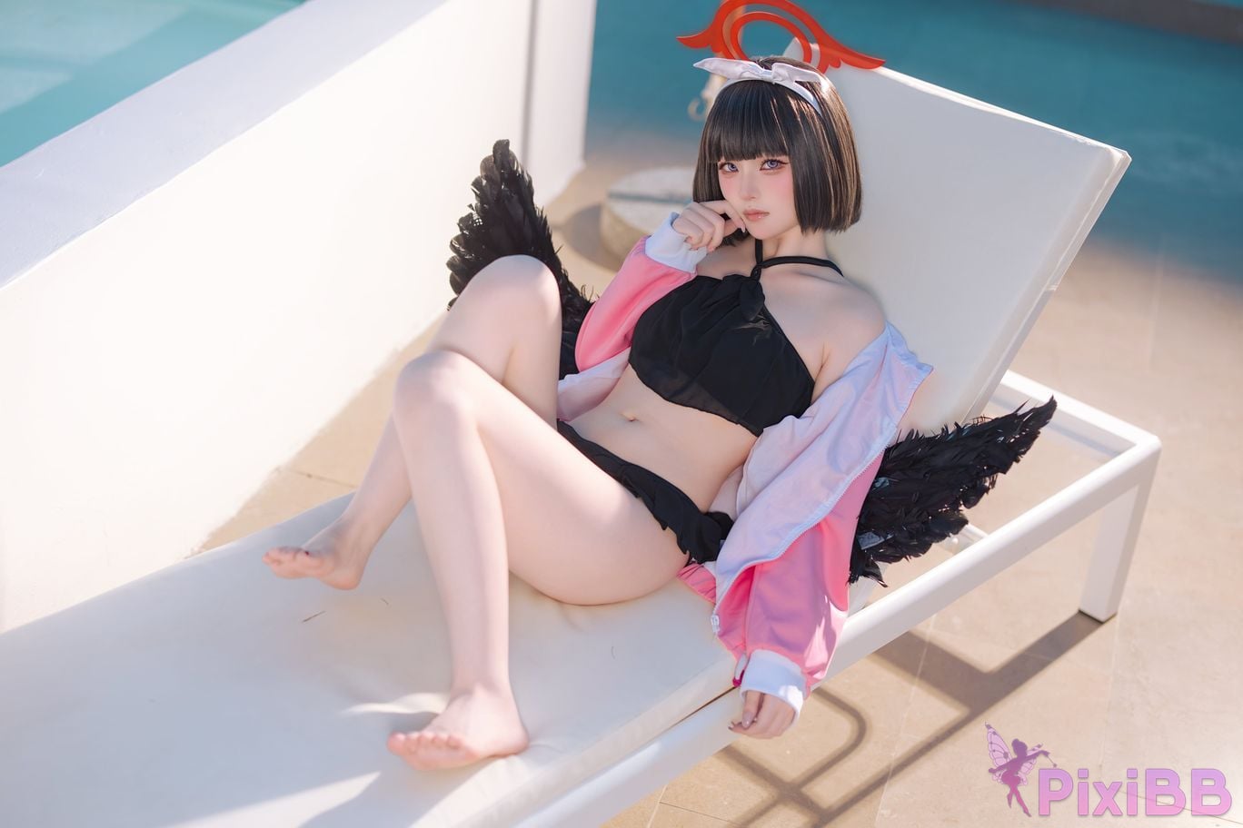Cosplayer Island fish Blue Archive Jingshan pure white swimsuit PixiBB.COM 002