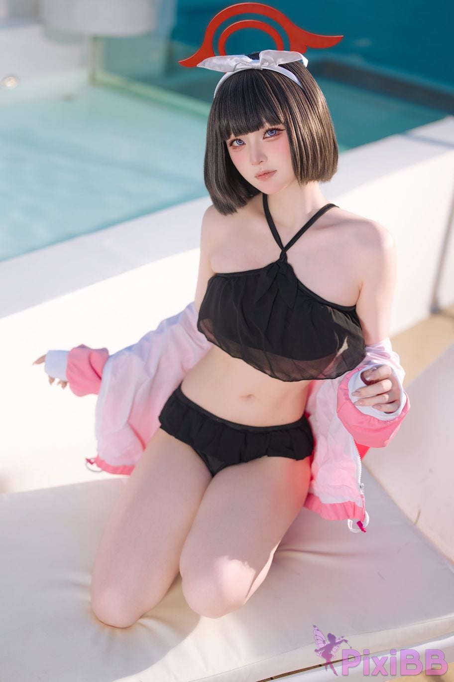 Cosplayer Island fish Blue Archive Jingshan pure white swimsuit PixiBB.COM 004