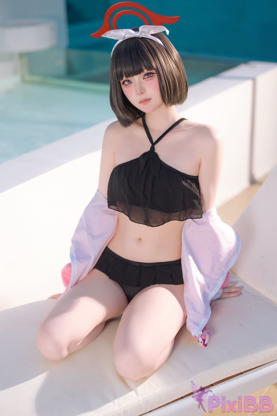 Cosplayer Island fish Blue Archive Jingshan pure white swimsuit PixiBB.COM 005