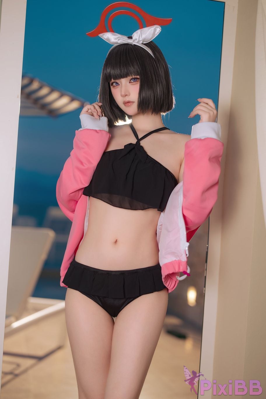 Cosplayer Island fish Blue Archive Jingshan pure white swimsuit PixiBB.COM 010