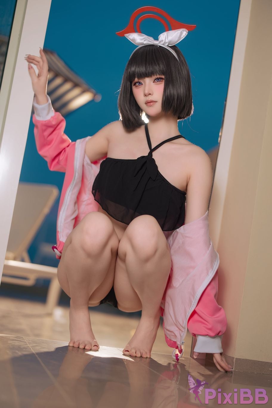 Cosplayer Island fish Blue Archive Jingshan pure white swimsuit PixiBB.COM 011