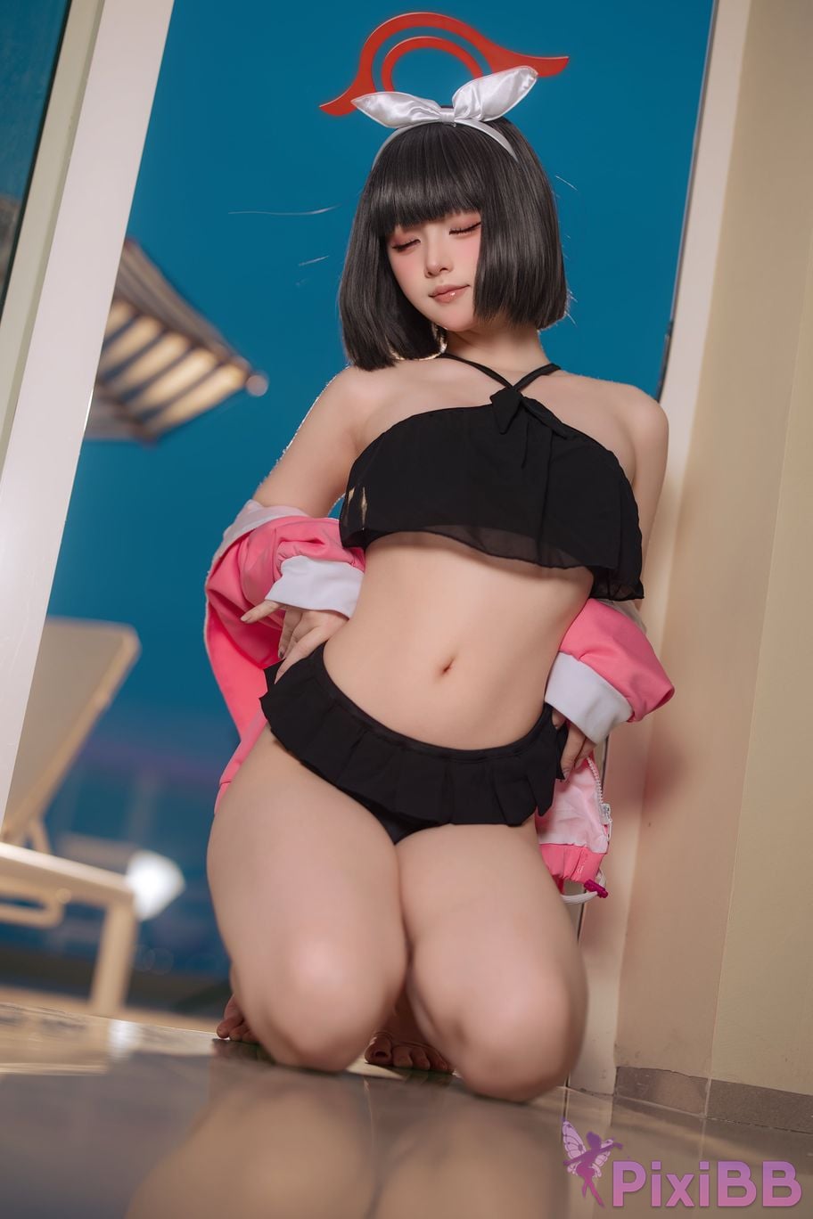 Cosplayer Island fish Blue Archive Jingshan pure white swimsuit PixiBB.COM 013