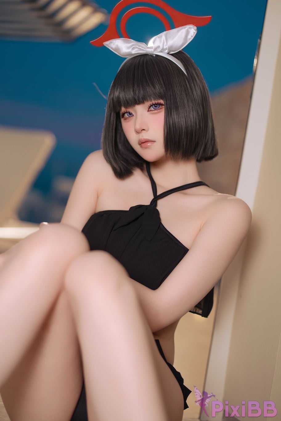 Cosplayer Island fish Blue Archive Jingshan pure white swimsuit PixiBB.COM 014