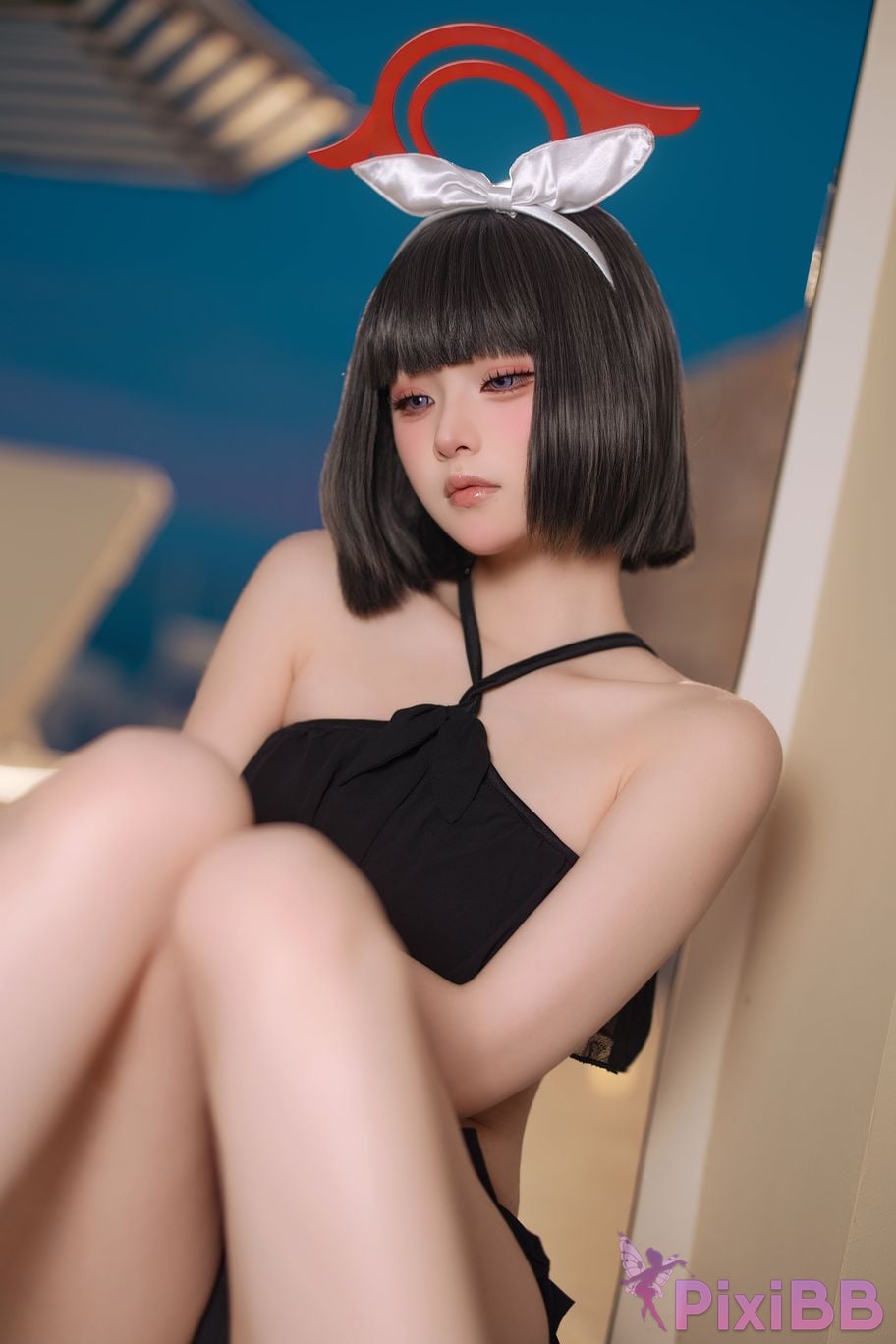 Cosplayer Island fish Blue Archive Jingshan pure white swimsuit PixiBB.COM 015